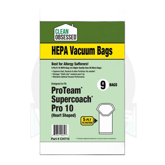Clean Obsessed HEPA Bags for ProTeam Super Coach Pro 10 (9-Pack)