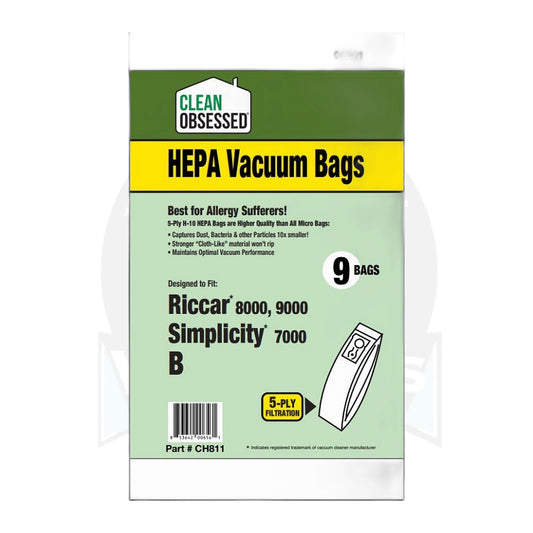 Clean Obsessed Type B Riccar / Simplicity HEPA Vacuum Bags, 9-Pack