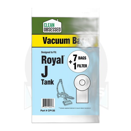 Clean Obsessed Type J Micro Paper Bags for Royal & Dirt Devil, 7-Pack + Filter