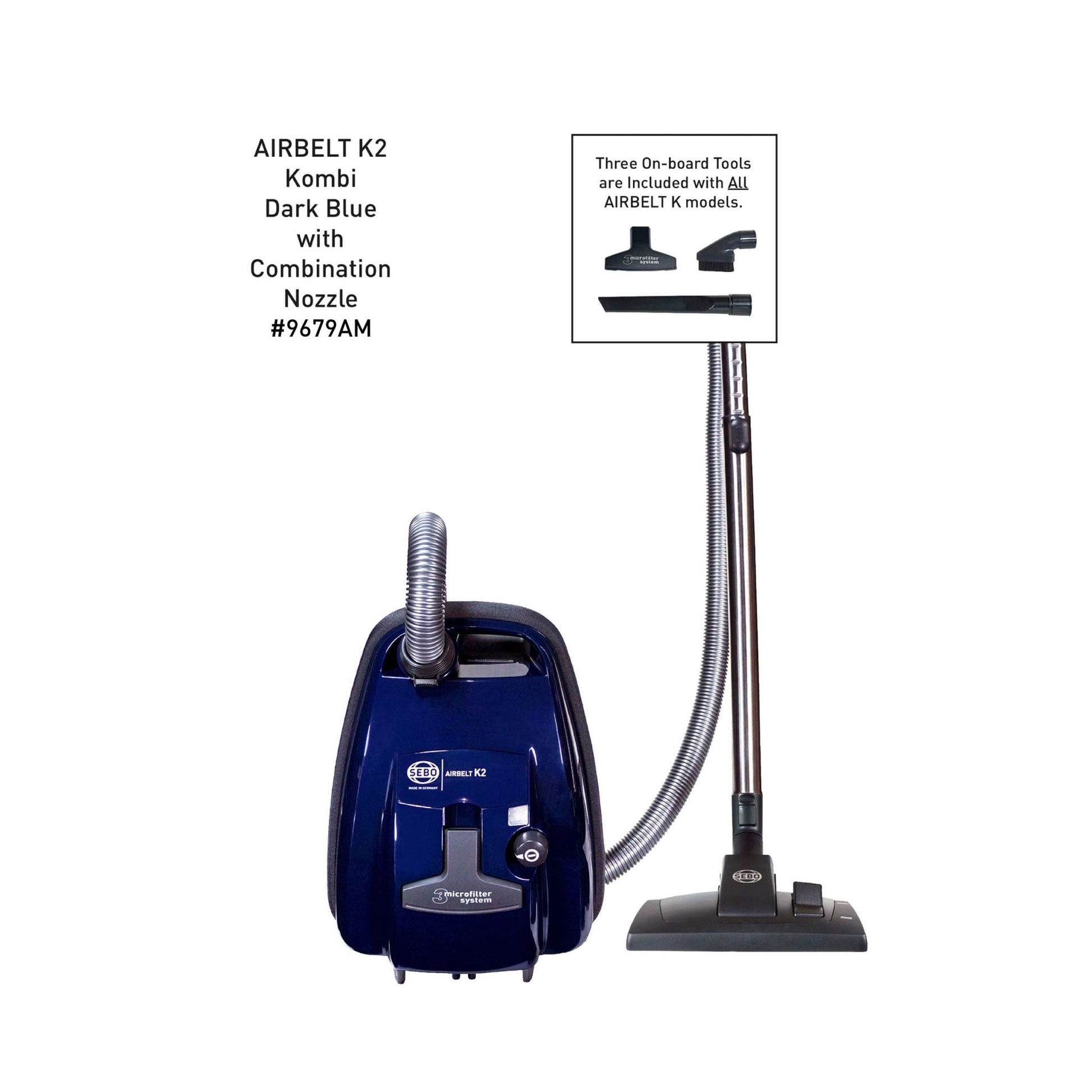 SEBO AIRBELT K2 Kombi Canister Vacuum with 8351GS Combination Nozzle — Dark Blue