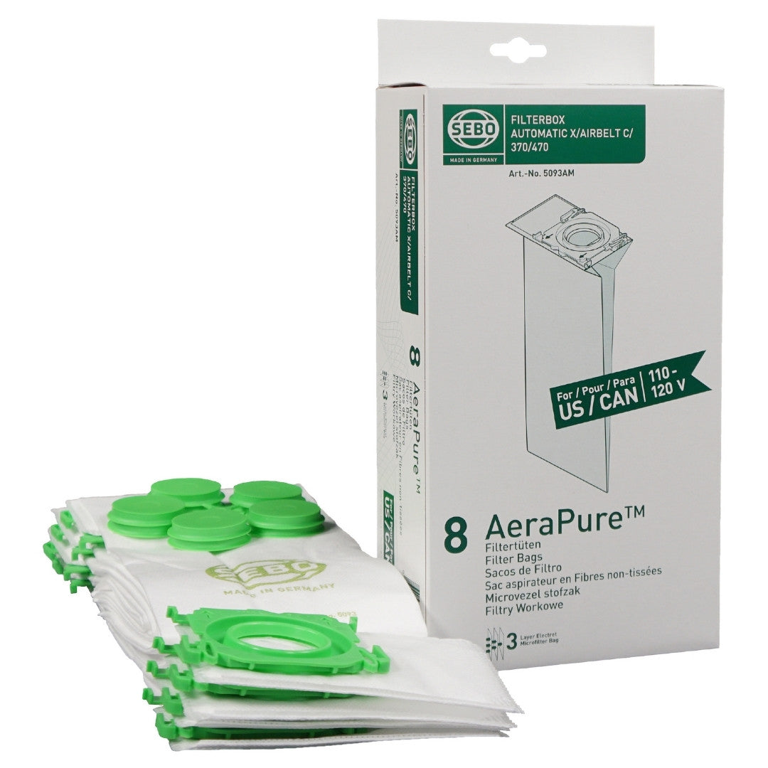 Genuine SEBO X/G/C/370 vacuum bags with 8 bags