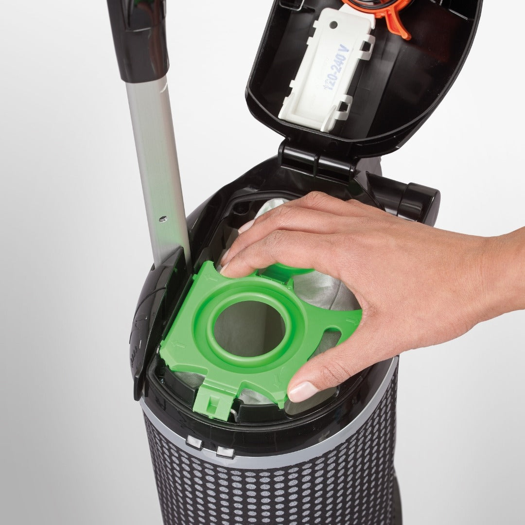 SEBO FELIX/DART bag fitted in a compatible vacuum; vacuum shown for fitment only