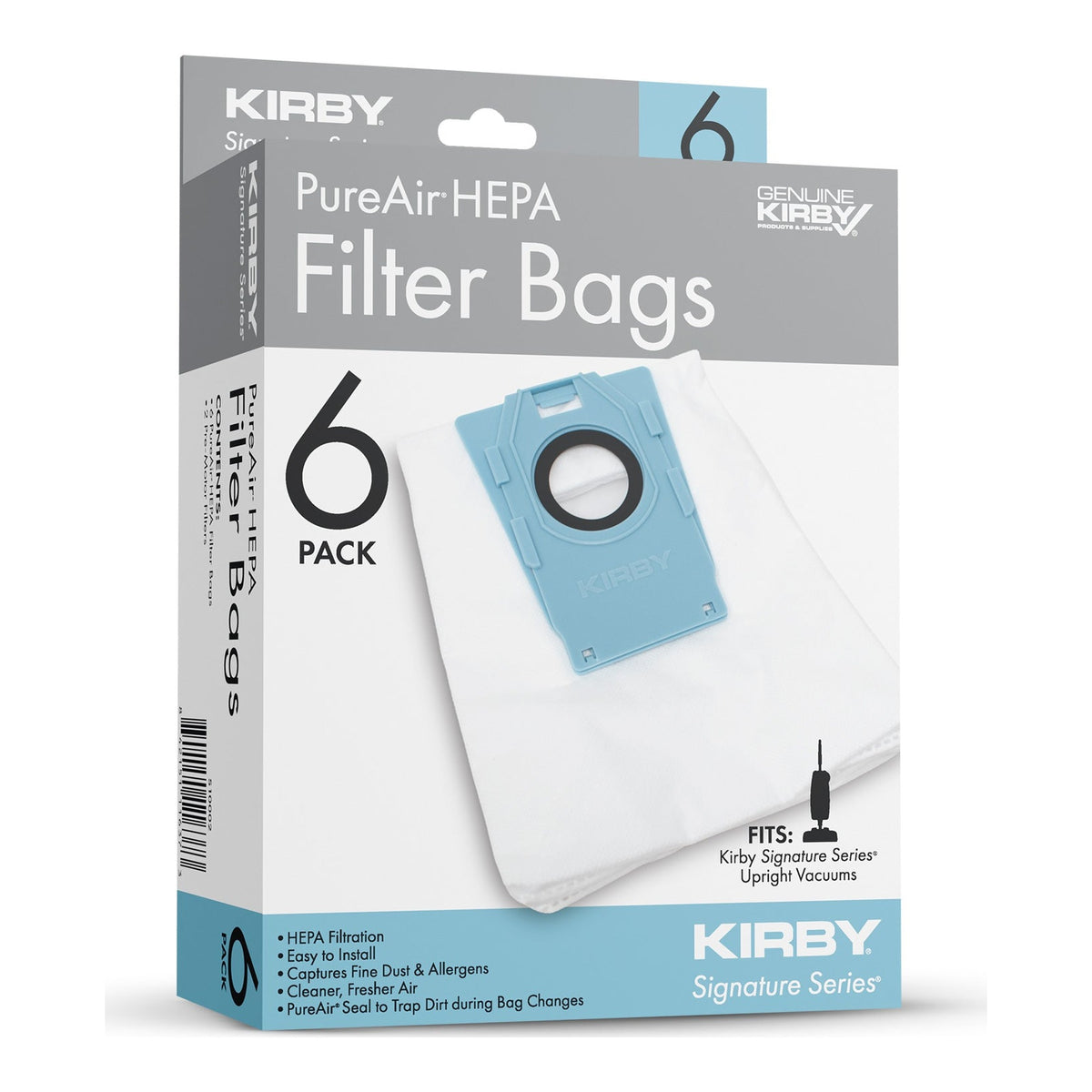 Kirby S10002 PureAir HEPA Upright Bags, 6 Pack + 2 Pre-Motor Filters