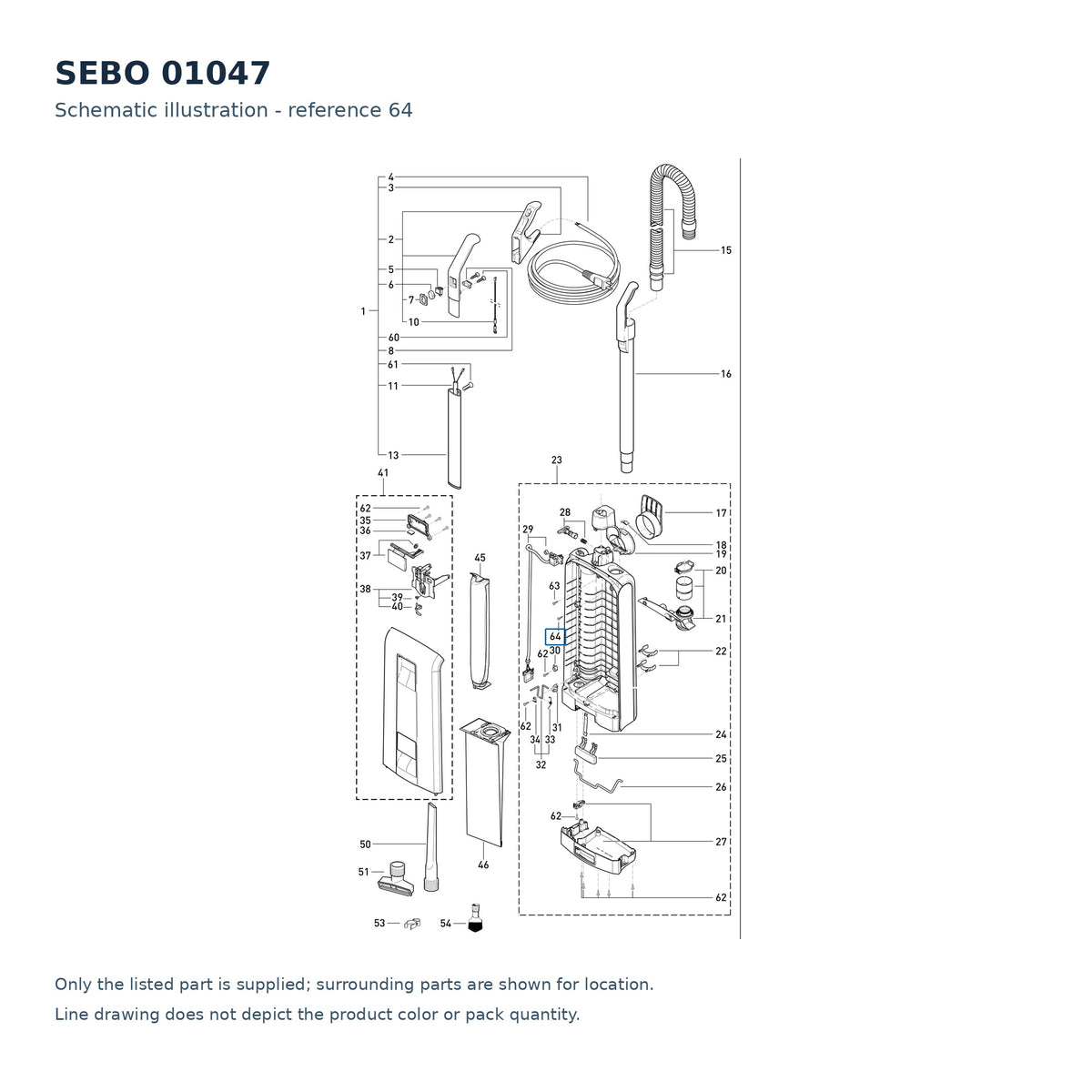 SEBO 01047 schematic illustration; reference 64; only the listed part supplied
