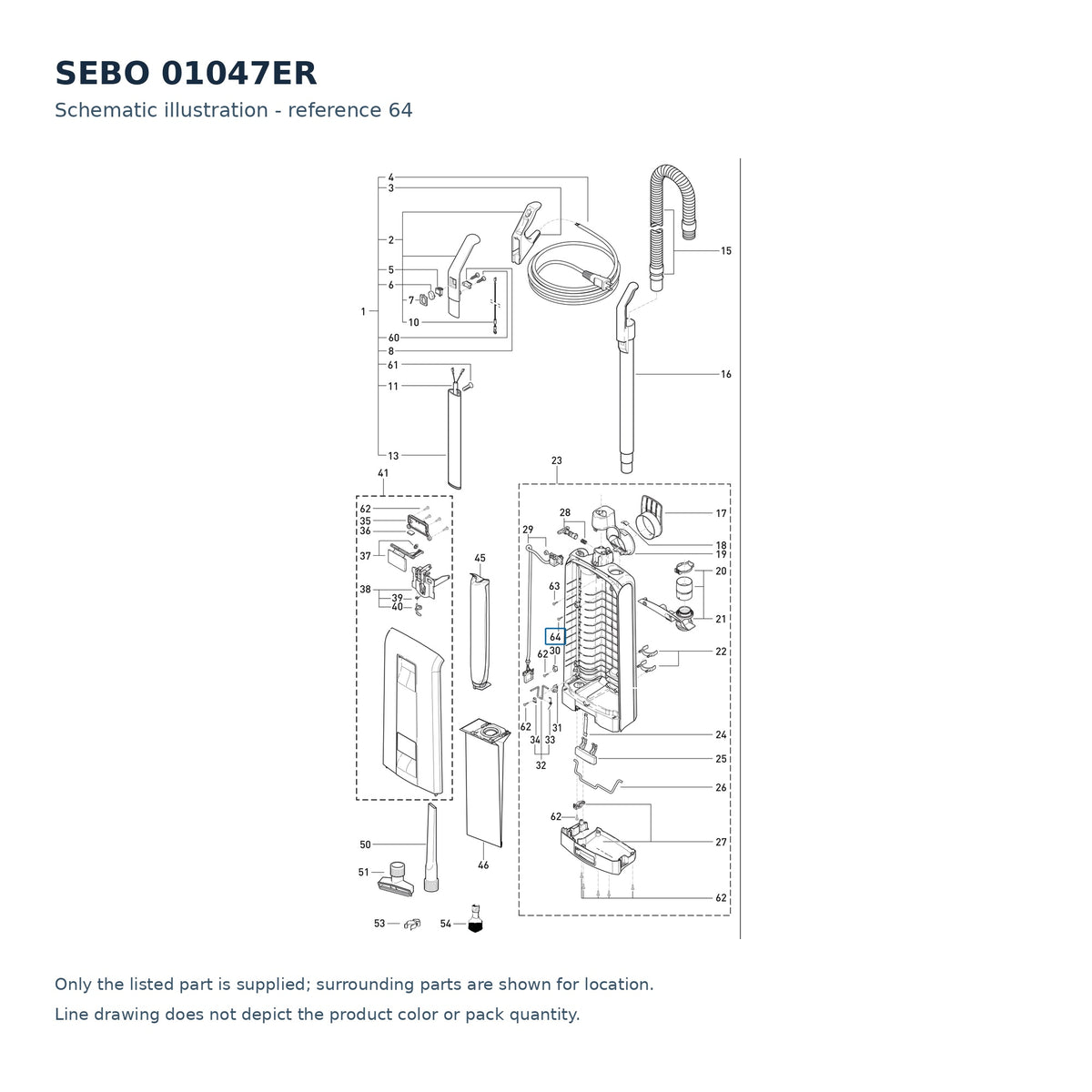 SEBO 01047ER schematic illustration; reference 64; only the listed part supplied