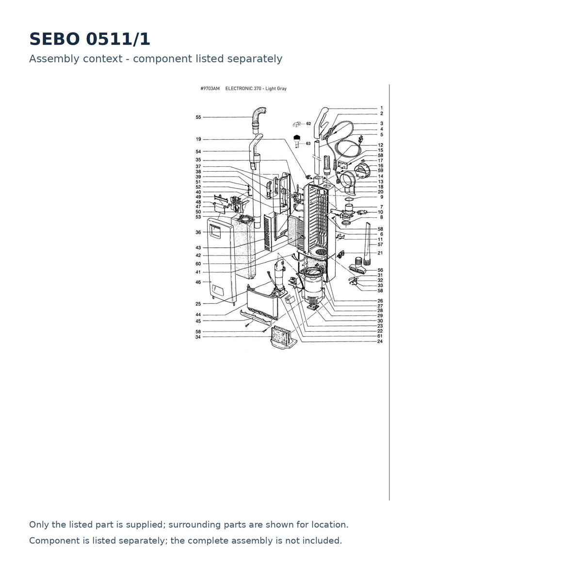 SEBO 0511/1 schematic illustration; component context, no separate callout; only the listed part supplied