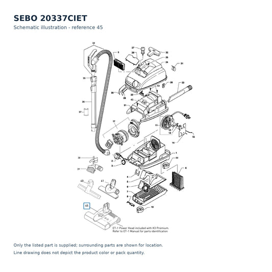 SEBO 20337CIET schematic illustration; reference 45; only the listed part supplied