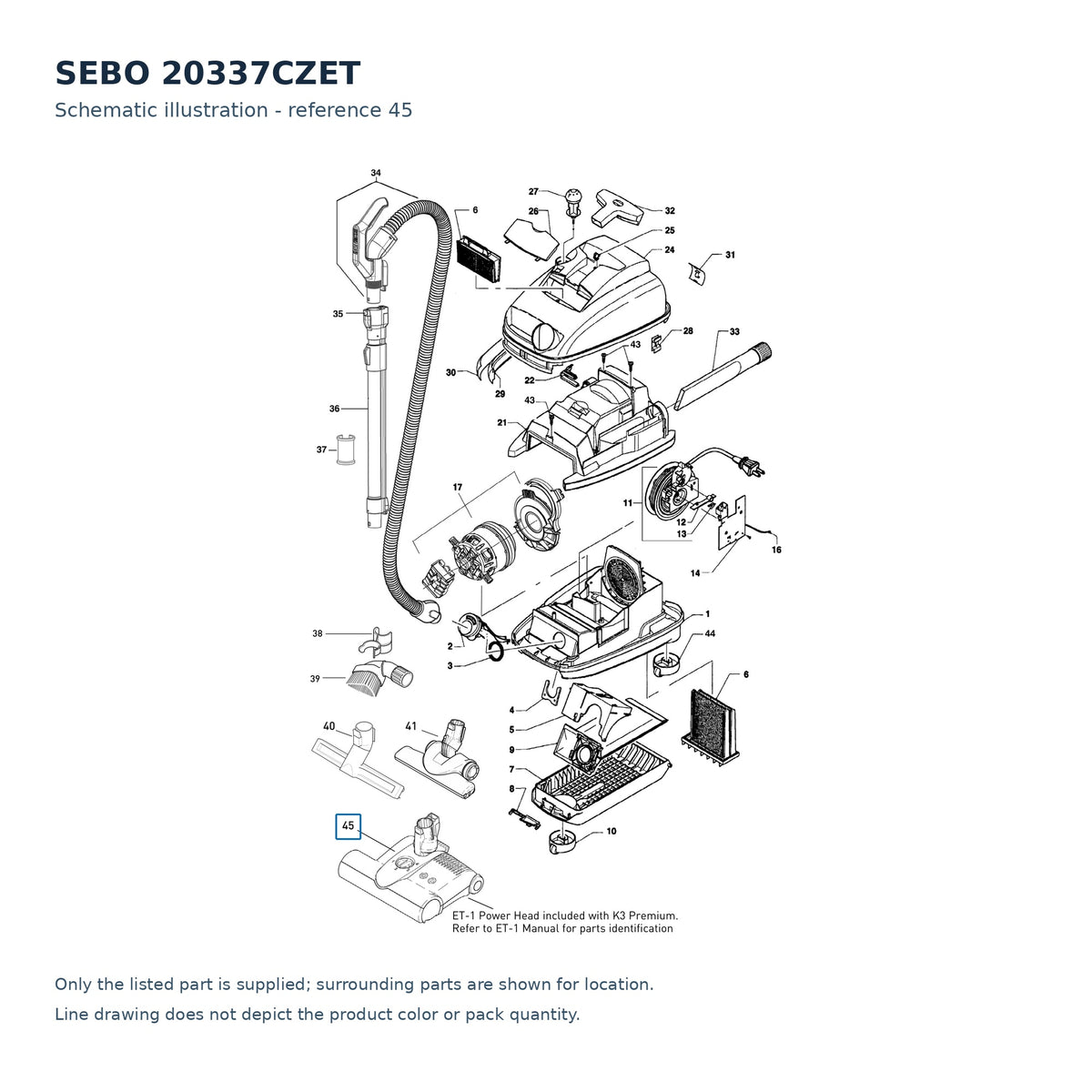 SEBO 20337CZET schematic illustration; reference 45; only the listed part supplied