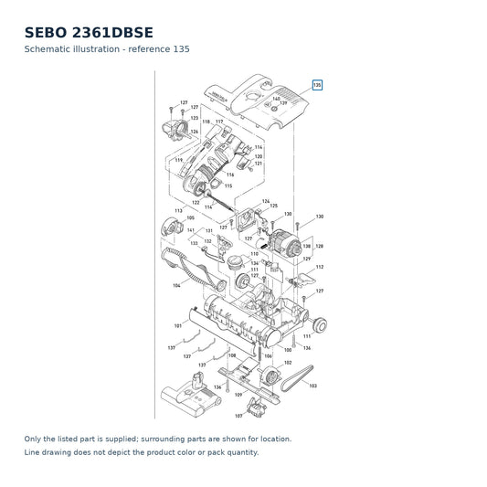 SEBO 2361DBSE schematic illustration; reference 135; only the listed part supplied