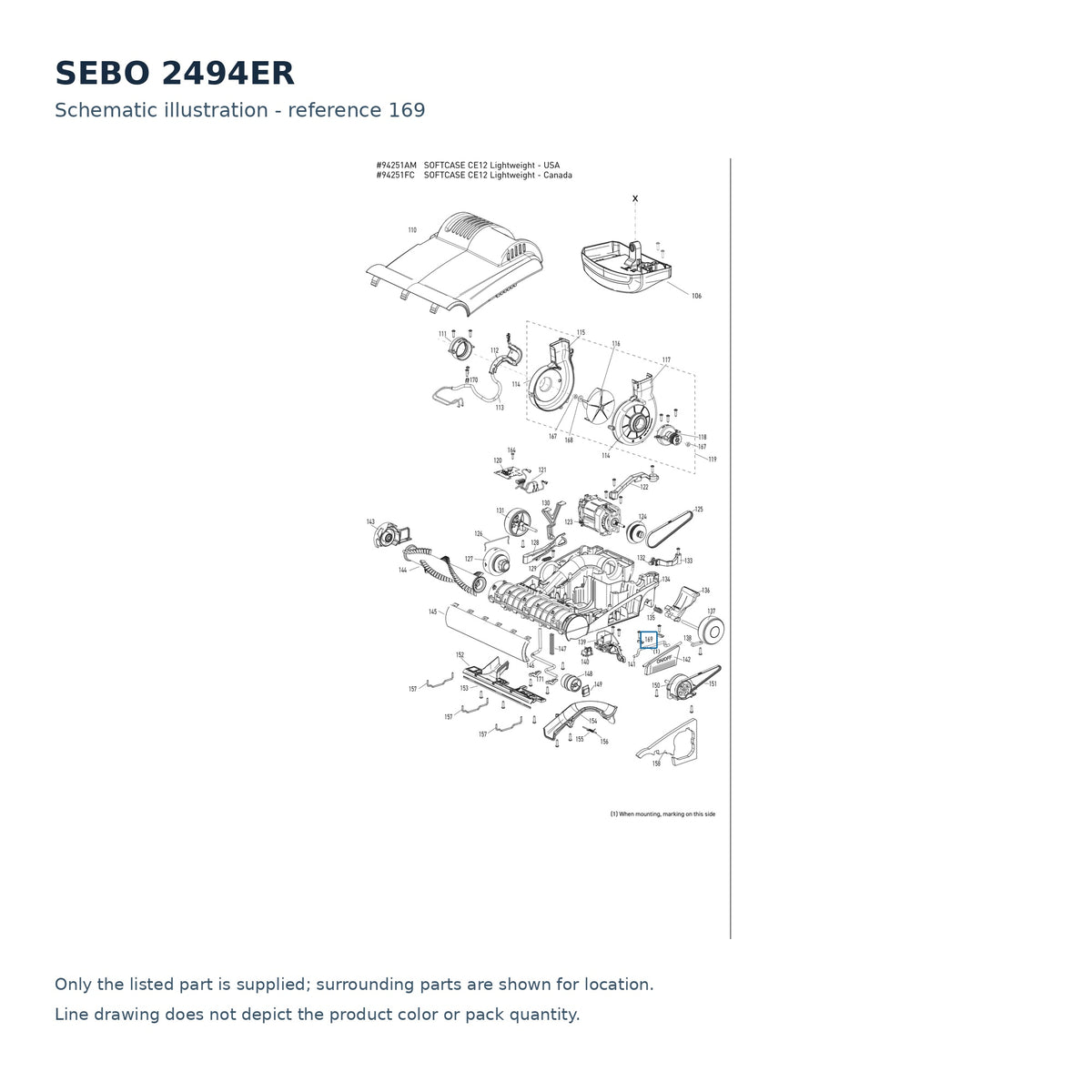 SEBO 2494ER schematic illustration; reference 169; only the listed part supplied