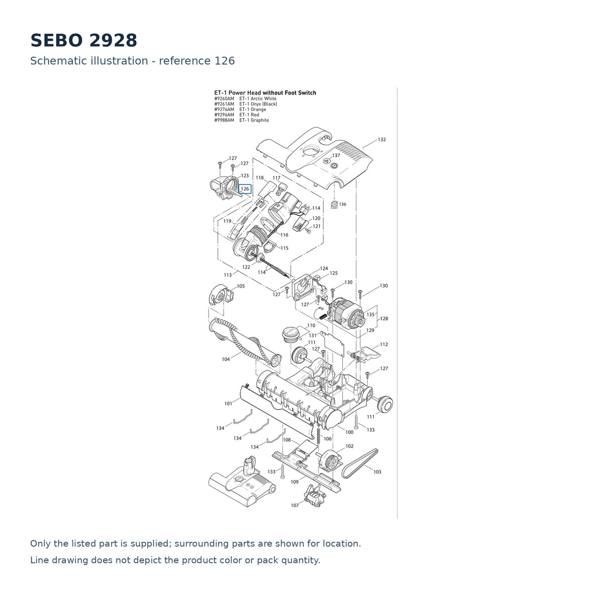 SEBO 2928 schematic illustration; reference 126; only the listed part supplied
