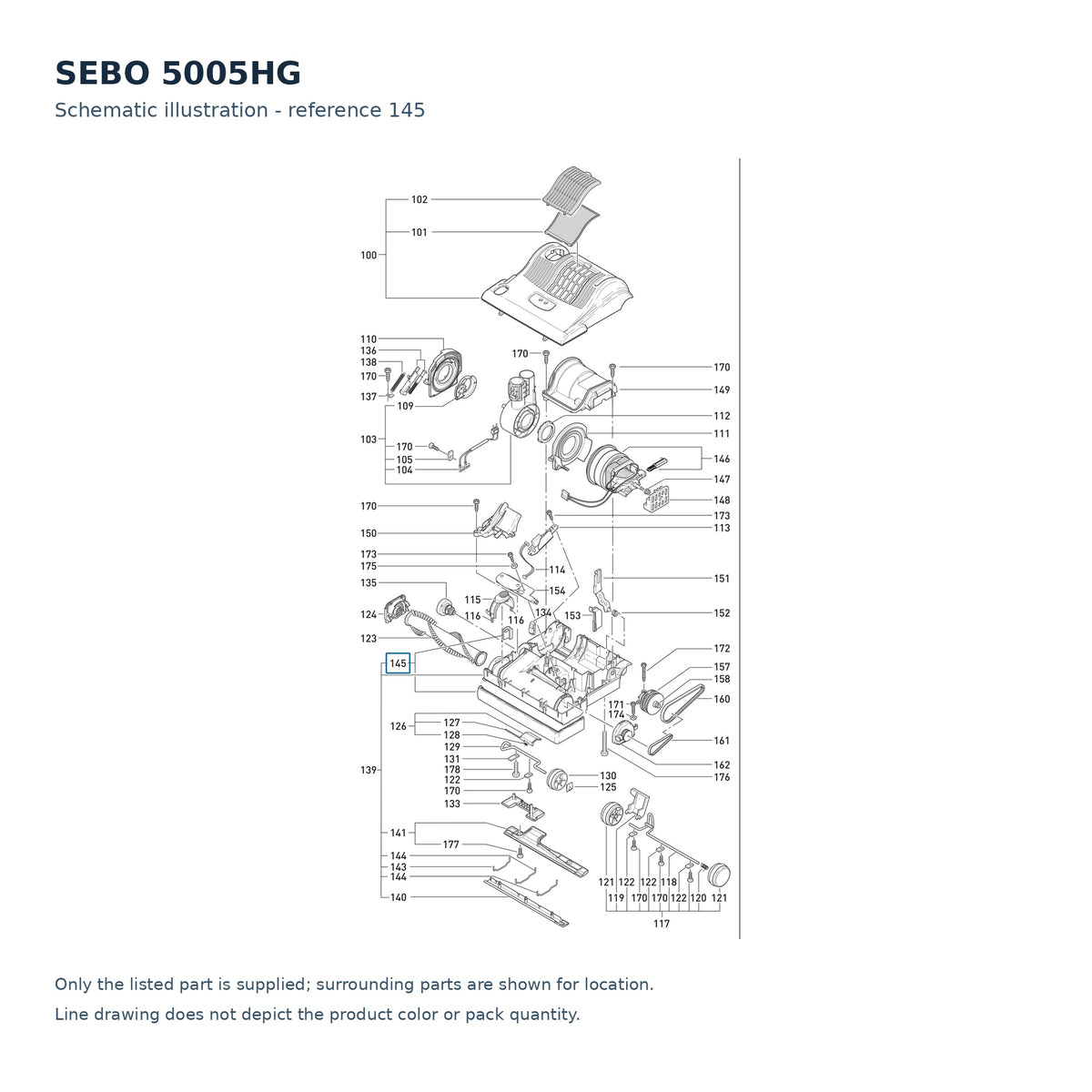 SEBO 5005HG schematic illustration; reference 145; only the listed part supplied