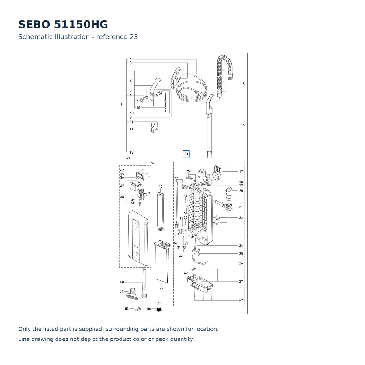 SEBO 51150HG schematic illustration; reference 23; only the listed part supplied