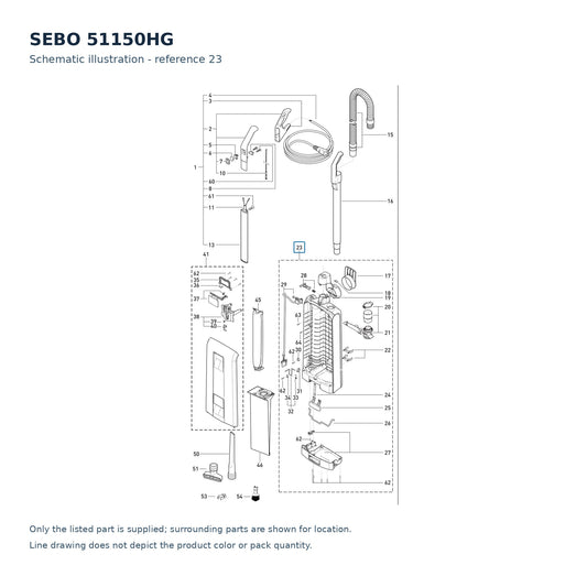 SEBO 51150HG schematic illustration; reference 23; only the listed part supplied