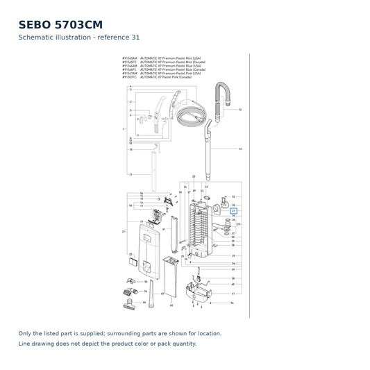 SEBO 5703CM schematic illustration; reference 31; only the listed part supplied