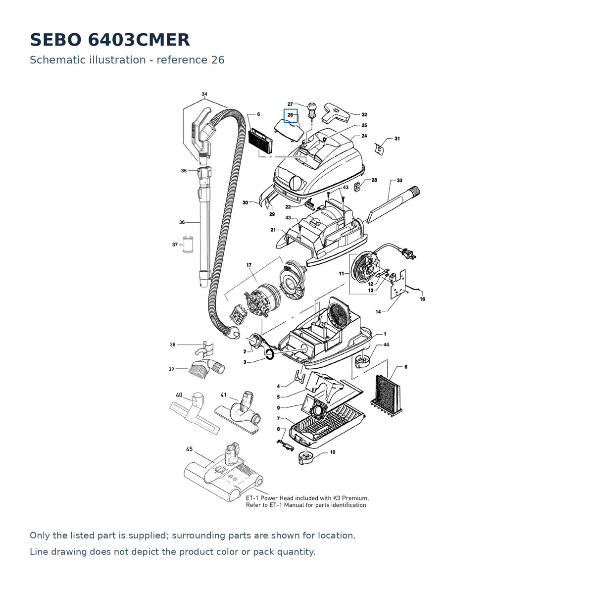 SEBO 6403CMER schematic illustration; reference 26; only the listed part supplied