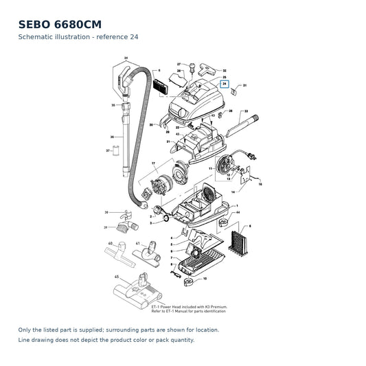 SEBO 6680CM schematic illustration; reference 24; only the listed part supplied