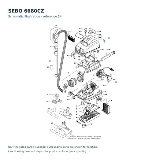 SEBO 6680CZ schematic illustration; reference 24; only the listed part supplied