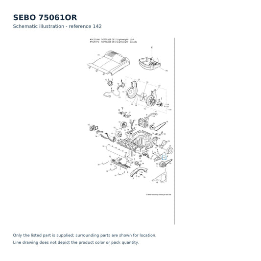 SEBO 75061OR schematic illustration; reference 142; only the listed part supplied