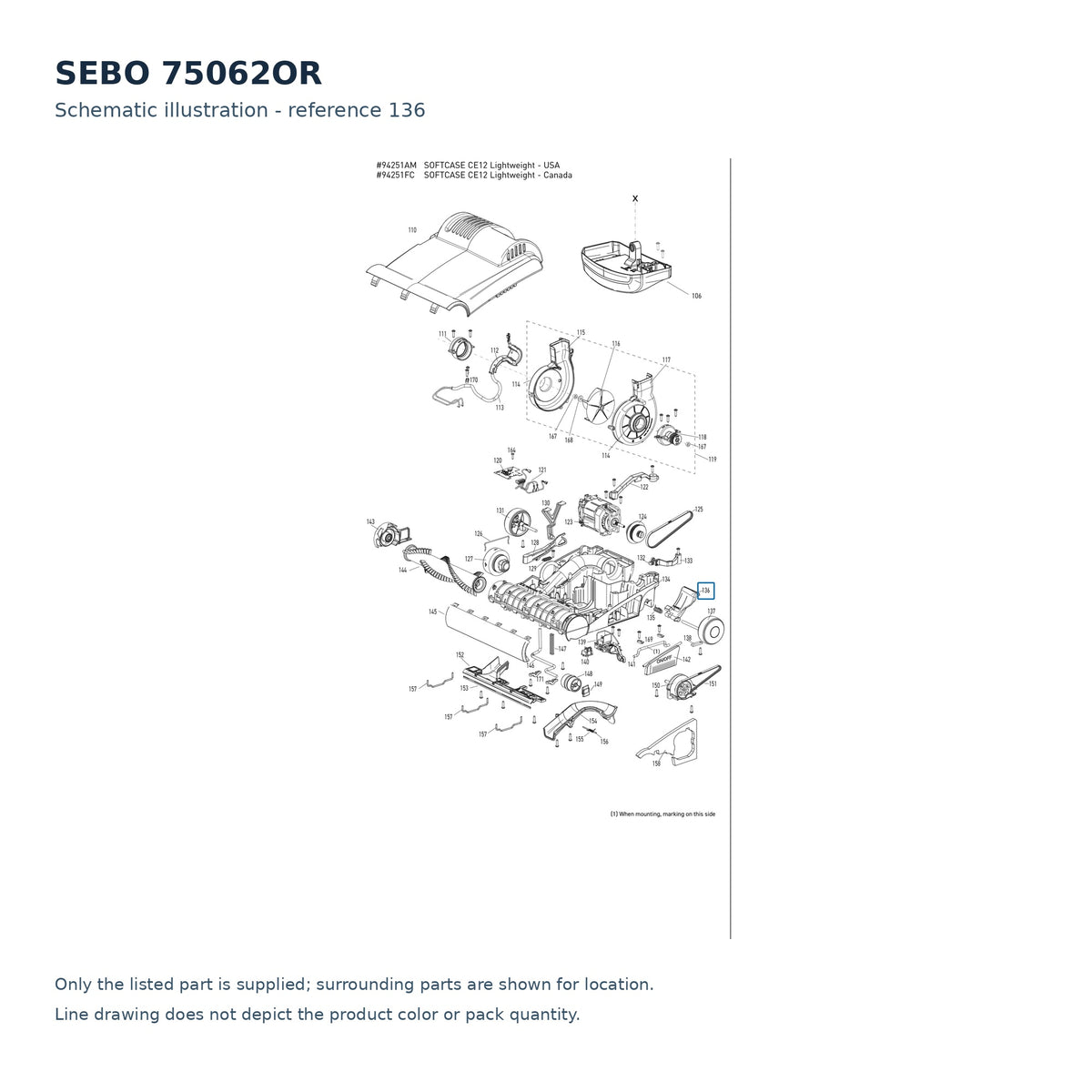 SEBO 75062OR schematic illustration; reference 136; only the listed part supplied