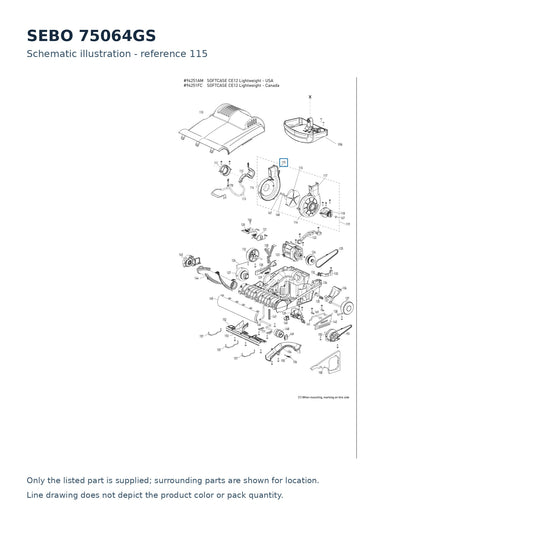 SEBO 75064GS schematic illustration; reference 115; only the listed part supplied