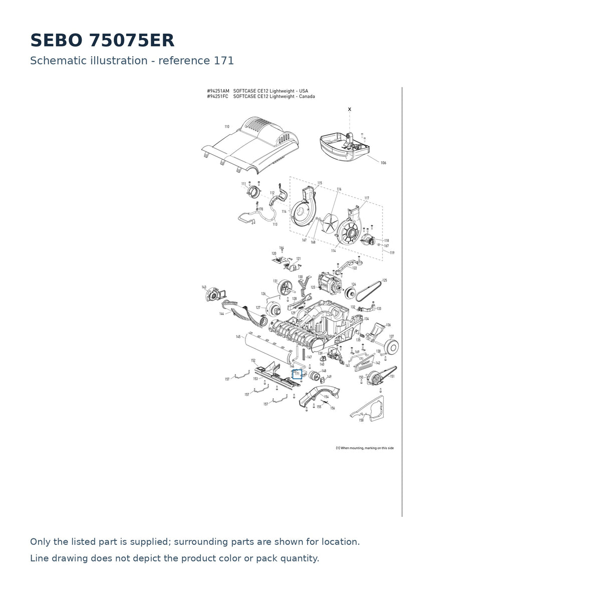 SEBO 75075ER schematic illustration; reference 171; only the listed part supplied