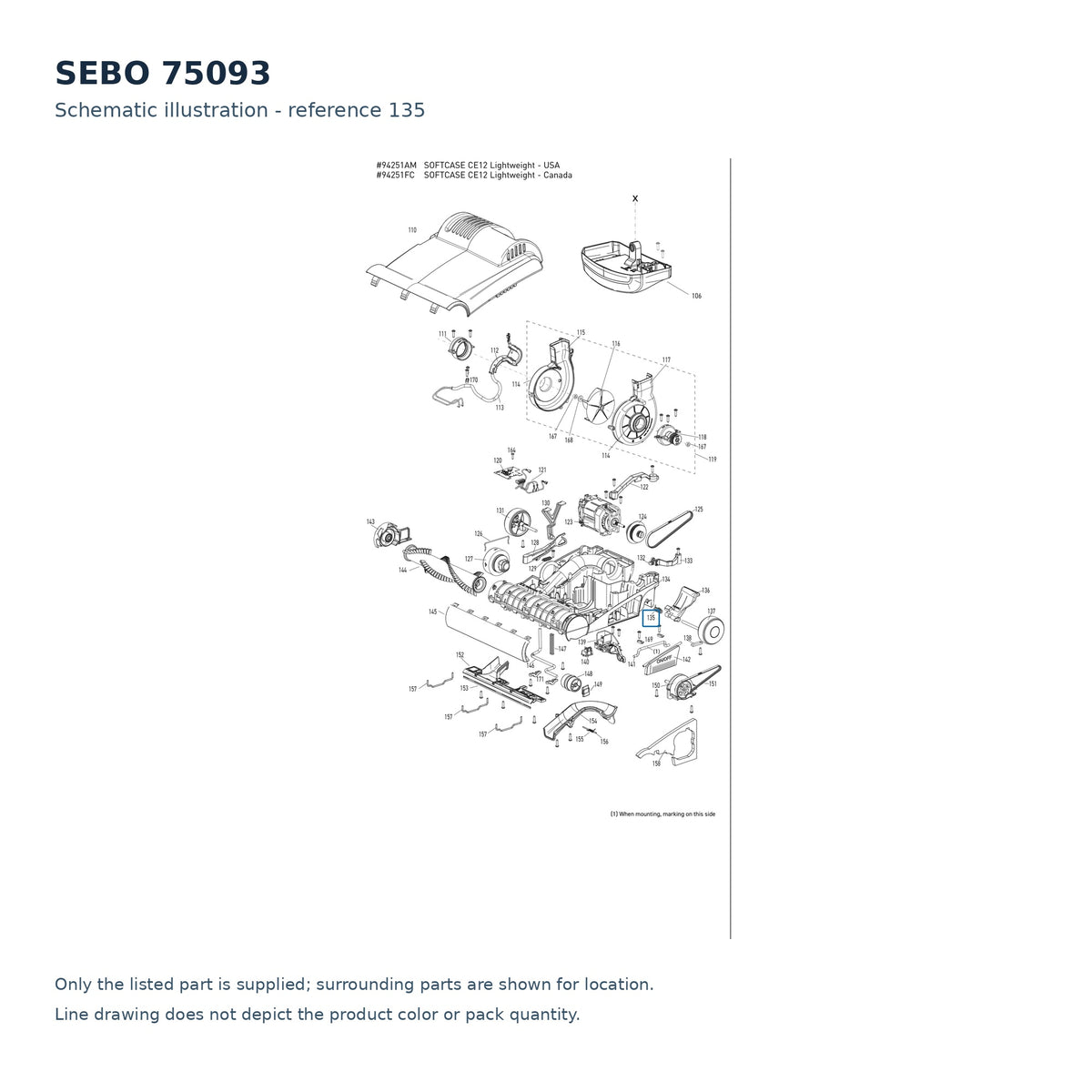 SEBO 75093 schematic illustration; reference 135; only the listed part supplied
