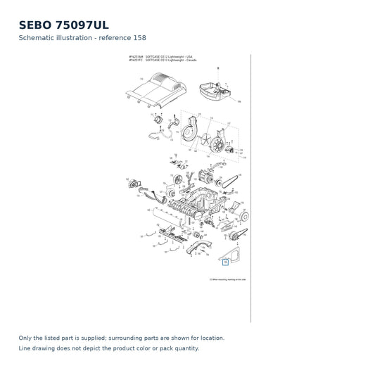 SEBO 75097UL schematic illustration; reference 158; only the listed part supplied