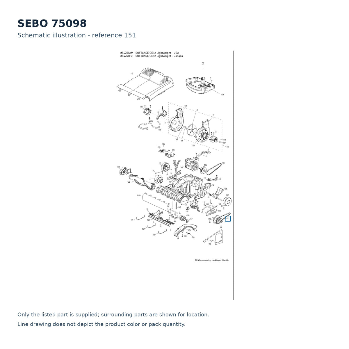 SEBO 75098 schematic illustration; reference 151; only the listed part supplied