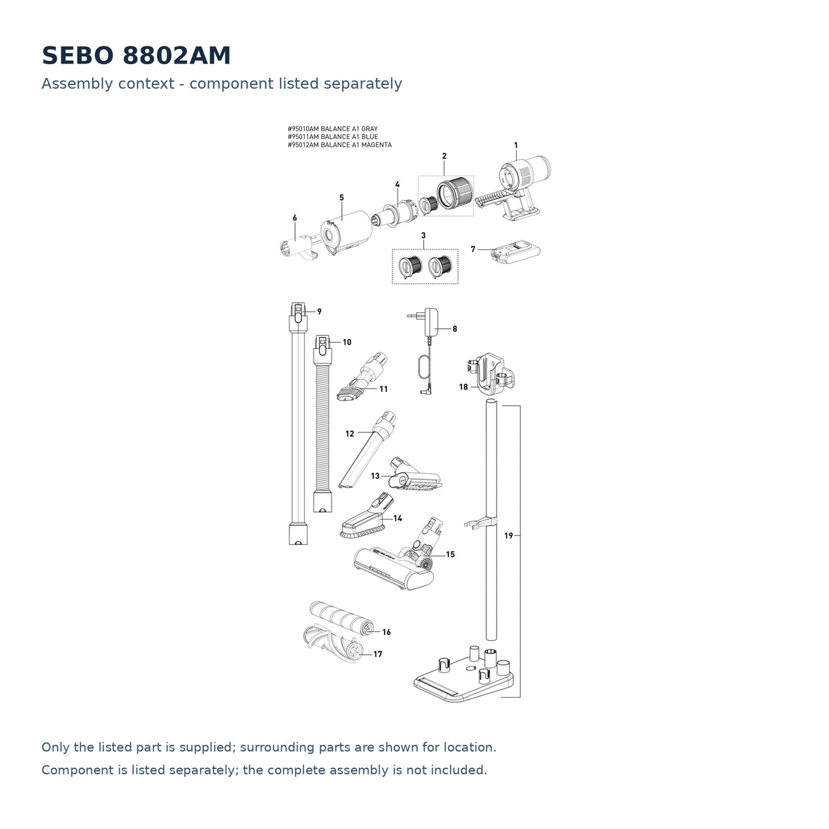 SEBO 8802AM schematic illustration; component context, no separate callout; only the listed part supplied