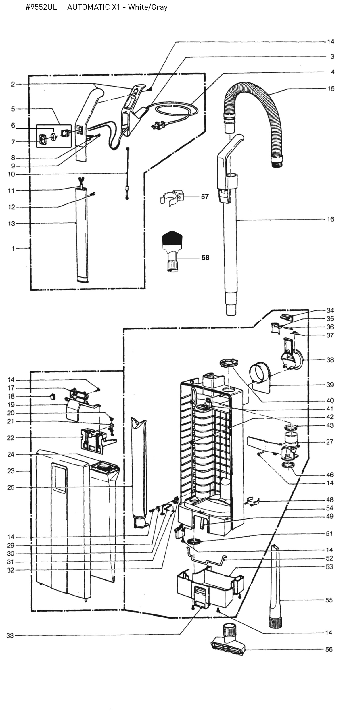 SEBO AUTOMATIC X1 exploded parts diagram