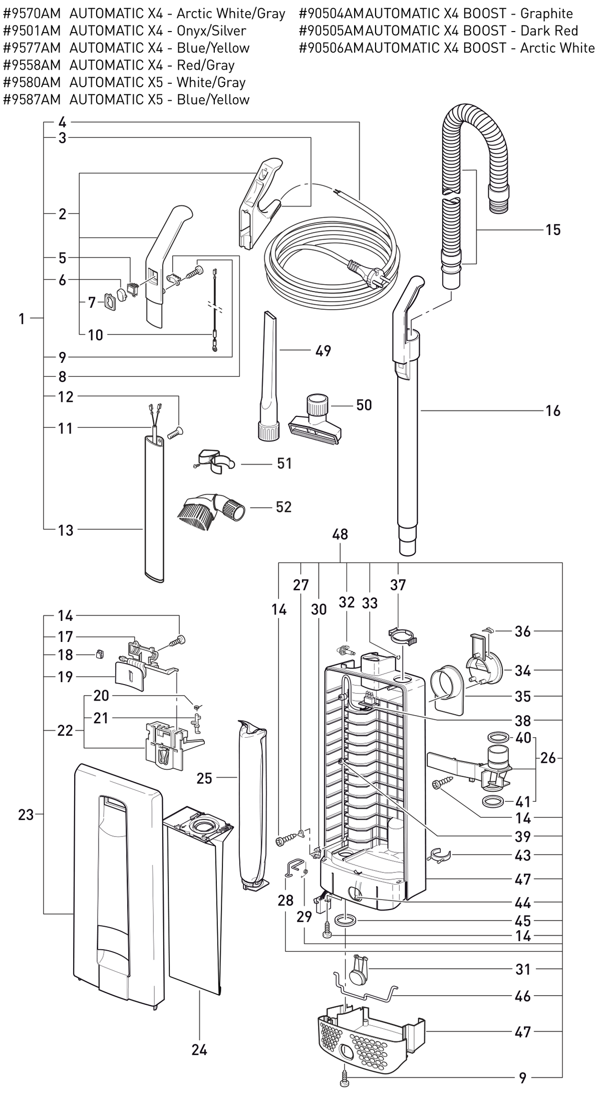 SEBO AUTOMATIC X5 exploded parts diagram